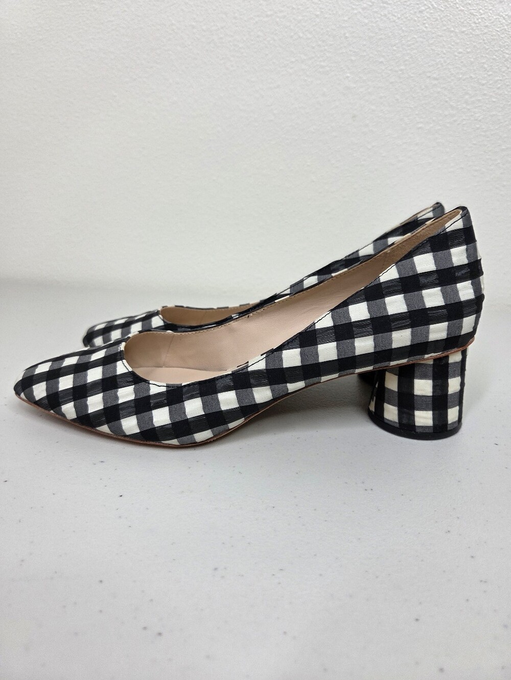 Loeffler Randall Ina Black & White Gingham Checkered Block Heel Almond Toe Pumps - Picture 5 of 16